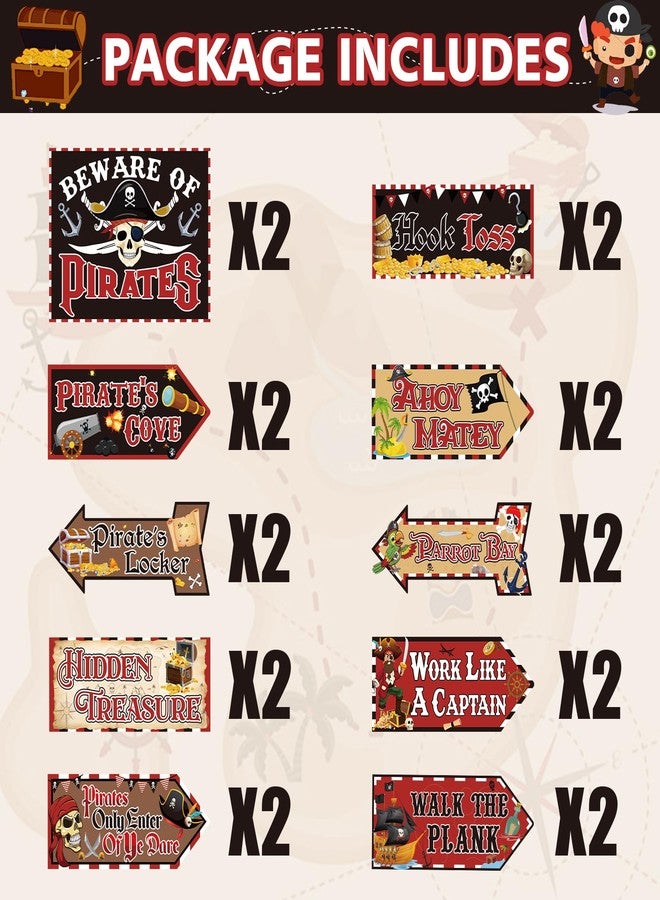 Abilat 20 Pcs Pirate Party Signs Decorations Beware of Pirates Party Directional Signs Pirate Themed Birthday Supplies for Photo Booth Props Door Wall Yard Decor - Image 2